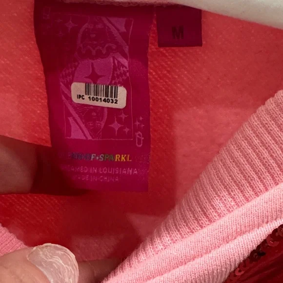 QUEEN OF SPARKLES Pink Sweatshirt with Red, Silver, and Purple Hearts - Picture 4 of 4